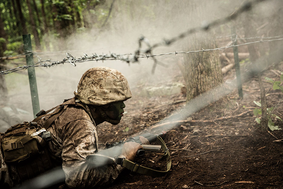 Marine candidate participates in fire team assault course at Officer Candidate School, Marine Corps Base Quantico, Virginia, June 17, 2017 (U.S. Marine Corps/Cristian L. Ricardo)