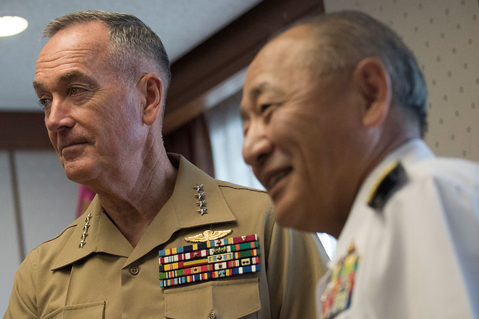 General Dunford meets with Japan Self-Defense Force Admiral Katsutoshi Kawano, Chief of Staff, Joint Staff, at Ministry of Defense in Tokyo, August 18, 2017 (DOD/Dominique A. Pineiro)