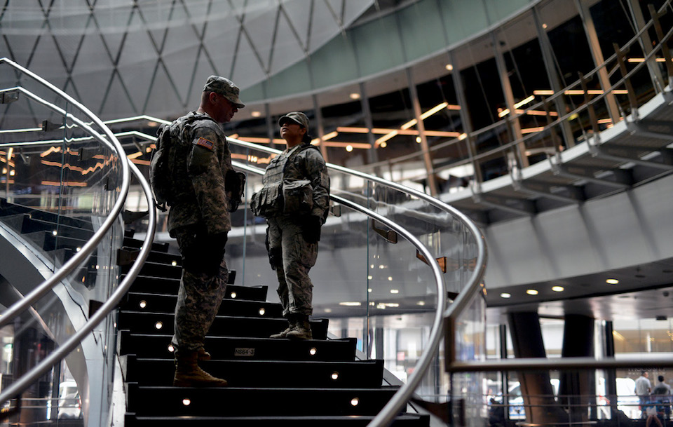 Members of Joint Task Force Empire Shield ramp up operations at Fulton Street Subway Station on September 21, 2016, following bombings in Manhattan and New Jersey (U.S. Air National Guard/Christopher S. Muncy)