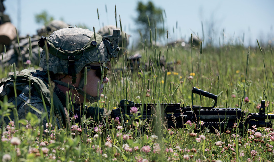 Soldier with Alpha Company, 3rd Battalion, 172nd Infantry Regiment, 86th Infantry Brigade Combat Team (Mountain), Vermont Army National Guard, prepares assault during annual training at Fort Drum, New York, June 24, 2015 (U.S. Air National Guard/Sarah Mattison)