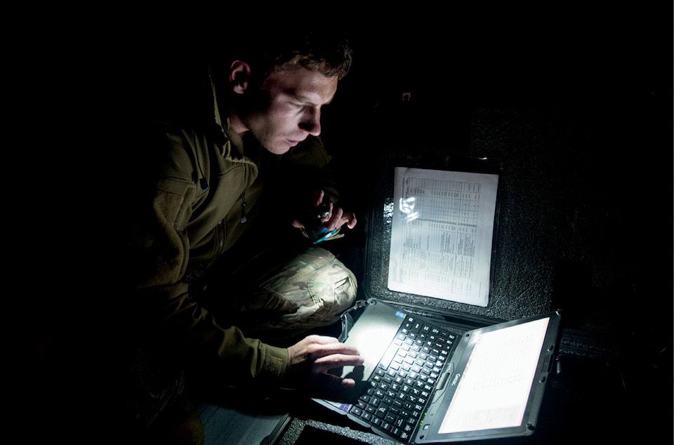 Explosive Ordnance Disposal Technician conducts post-mission analysis on sonar imagery that IVER unmanned underwater vehicle collected during Exercise Clear Horizon, Republic of Korea, November 2, 2017 (U.S. Navy/Daniel Rolston)