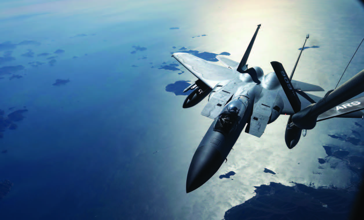 Air Force 44th Fighter Squadron F-15C Eagle approaches 909th Air Refueling Squadron KC-135 Stratotanker to conduct aerial refueling over South Korea, November 4, 2022 (U.S. Air Force/Jessi Roth)